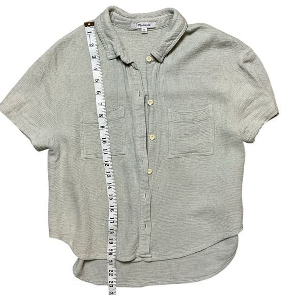 Madewell Textured Short Sleeve Button Front Top XS Dusty Blue Boxy - Picture 5 of 5